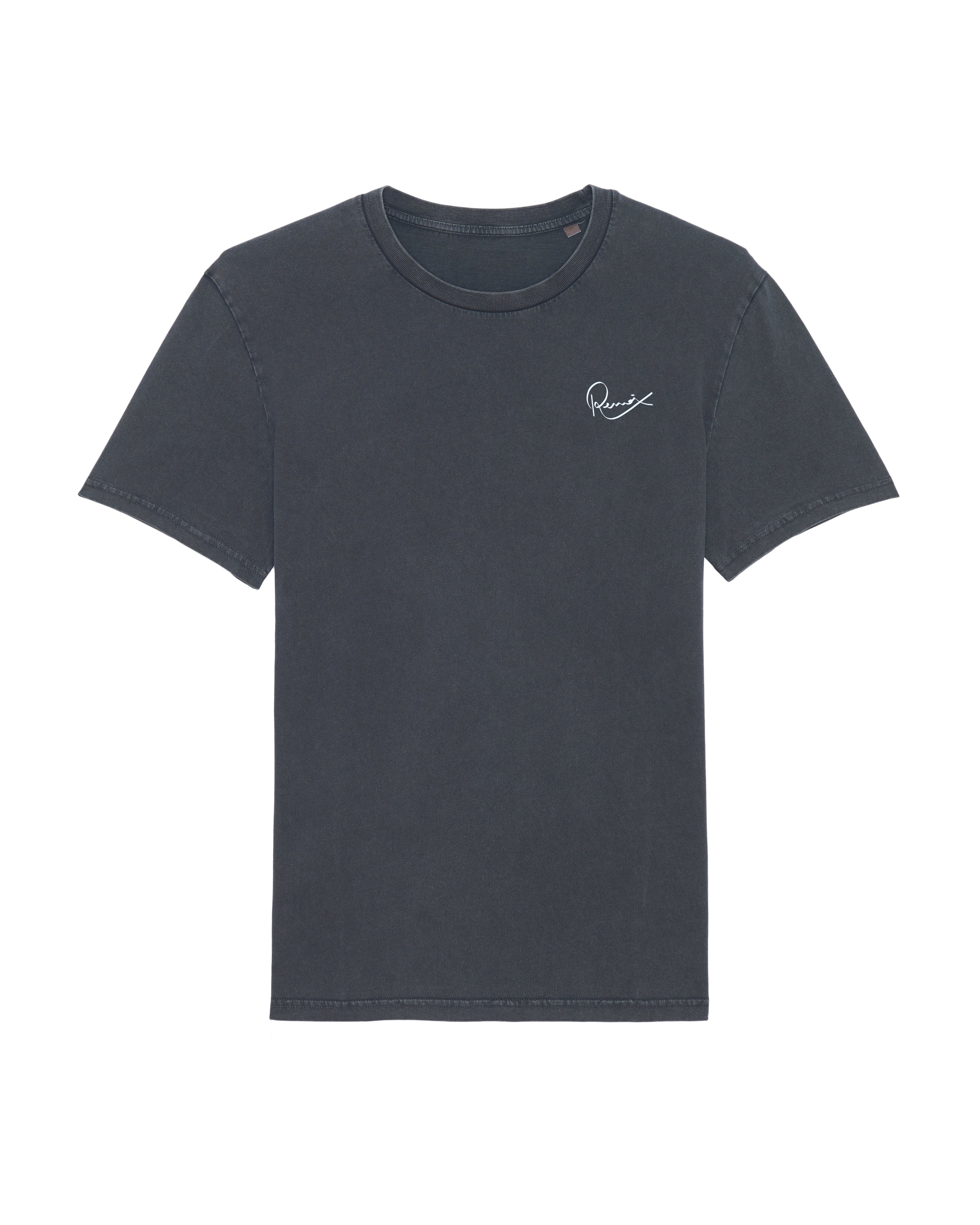 DRYED BLACK GARMENT DYED T-SHIRT - RENAIX LOGO