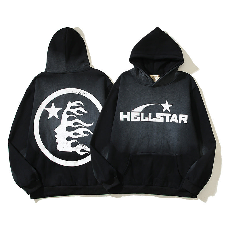 Hellstar Hoodie Vintage Distressed Crack Print Casual Loose
