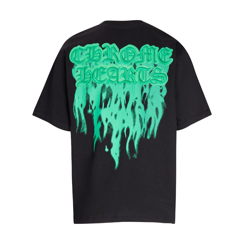 CHH Chrome Heart T Shirts Croix Flame Sanskrit Embroidery Printed T-Shirt Fashion Short Sleeve